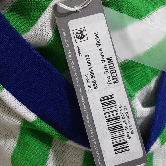 Jcp Cardigan Women Stripped Button Down M NATICAL vacation Beach Linen Green Y2k - Picture 6 of 8